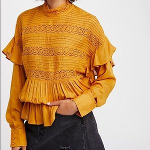 (SOLD) Yellow Ruffle Eyelet Free People Top